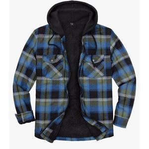 Blue Gear BG Men Sherpa Lined Full Zip Hooded Plaid Shirt Jacket M